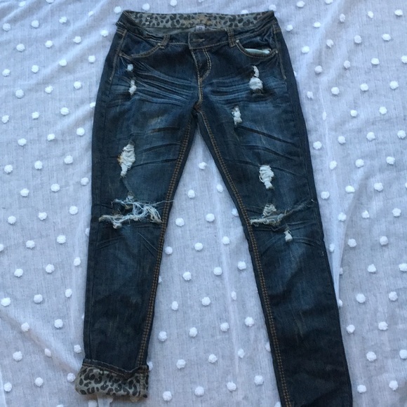 Denim - Ripped Jeans With Cheetah Cuffs